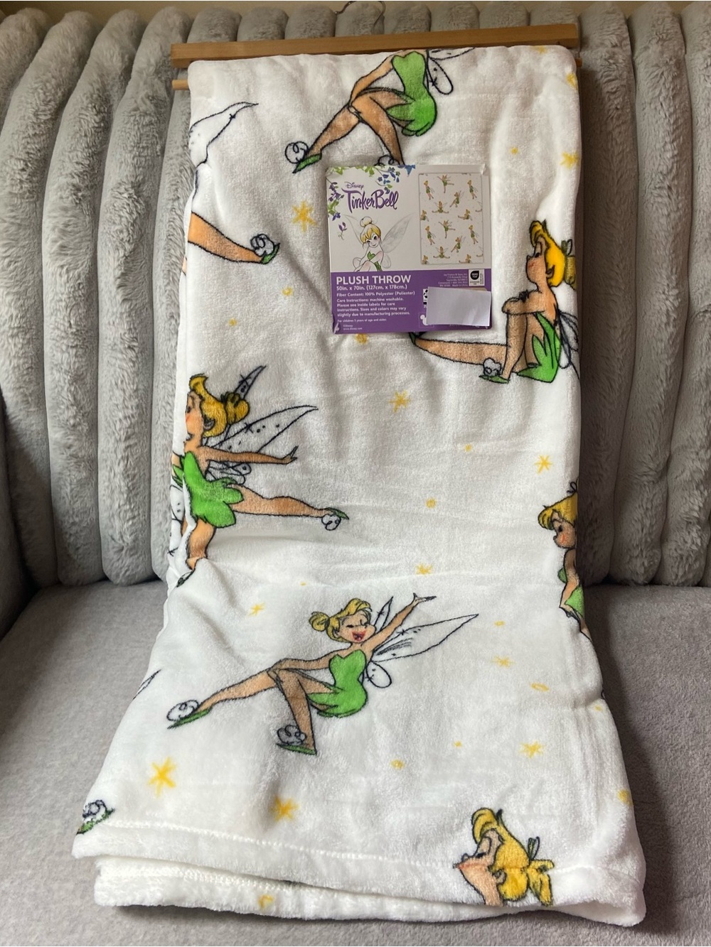 Tinkerbell Blanket - Disney Tinkerbell Plush Throw Blanket - White and Green